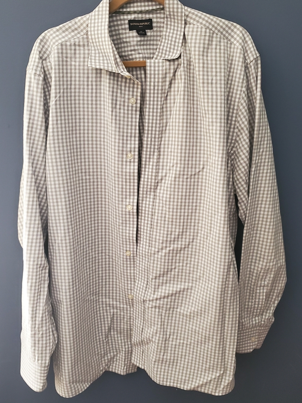 Banana Republic Gray & White Gingham Button-Down Shirt